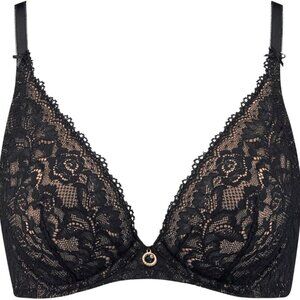 Aubade Paris Rosessence Care 2KF12 Triangle Lace Plunge underwire Bra 36E Black